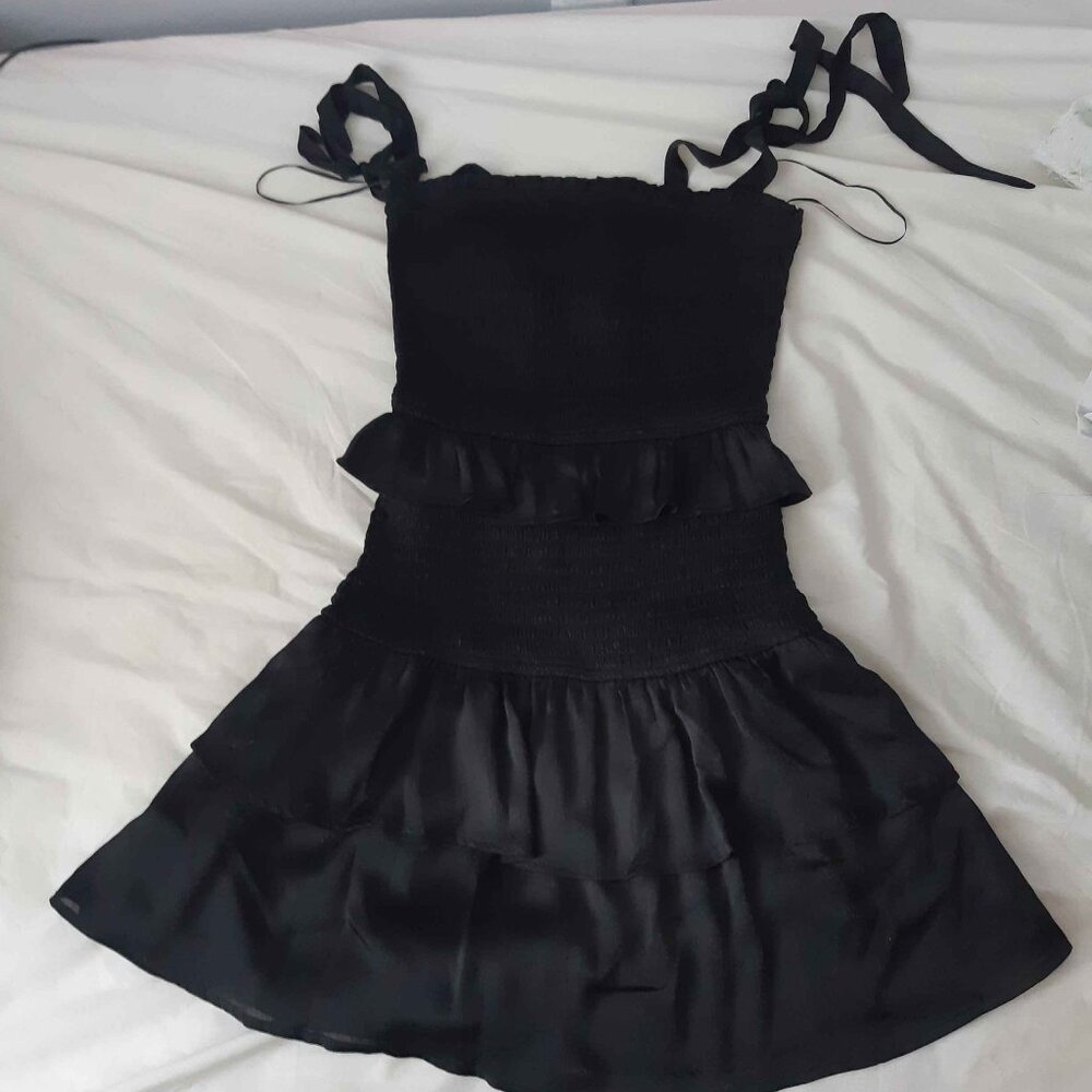 Honey black ruffled, smocked dress